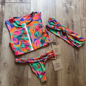 🆕 3pc Free People X Stone Fox Swim Maise & Lele Bikini Tops W/ Rio Bottom